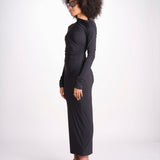 abito midi asimmetrico con manica lunga YARA DEEP BLACK amazuìn 