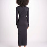 abito midi asimmetrico con manica lunga YARA DEEP BLACK amazuìn 