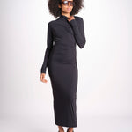 abito midi asimmetrico con manica lunga YARA DEEP BLACK amazuìn 