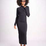 abito midi asimmetrico con manica lunga YARA DEEP BLACK amazuìn 