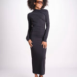 abito midi asimmetrico con manica lunga YARA DEEP BLACK amazuìn 