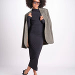 abito midi asimmetrico con manica lunga YARA DEEP BLACK amazuìn 