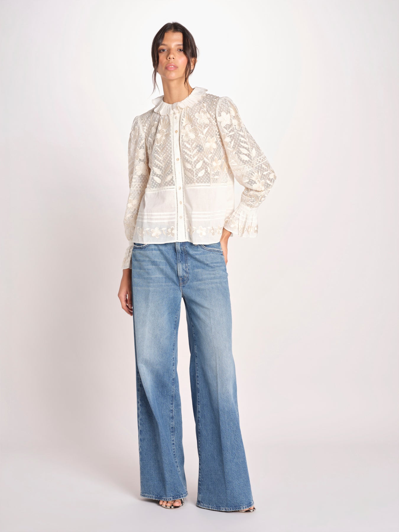 CARIOCA camicia con pizzo e fiori CARIOCA BLOUSE CREAM antik batik 