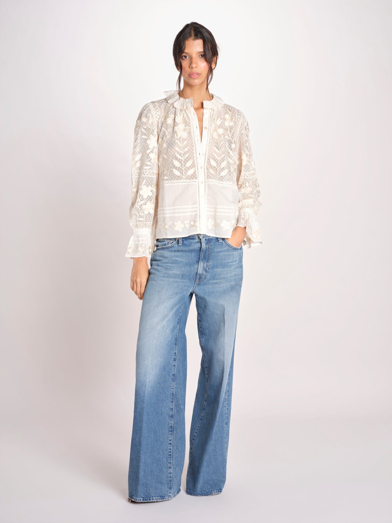 CARIOCA camicia con pizzo e fiori CARIOCA BLOUSE CREAM antik batik 