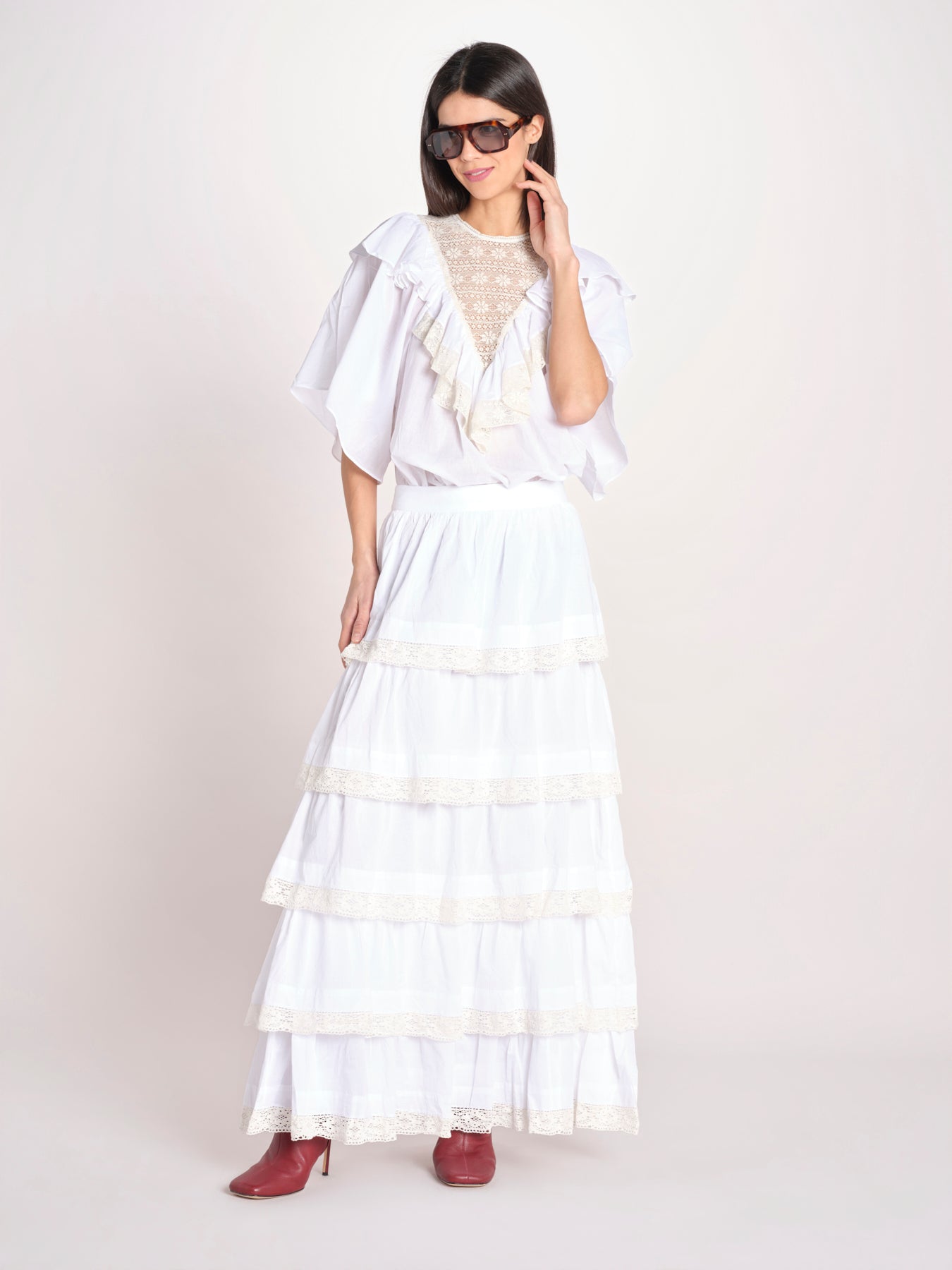 gonna lunga con balze DOLLY SKIRT DOLLY1SKI WHITE antik batik 