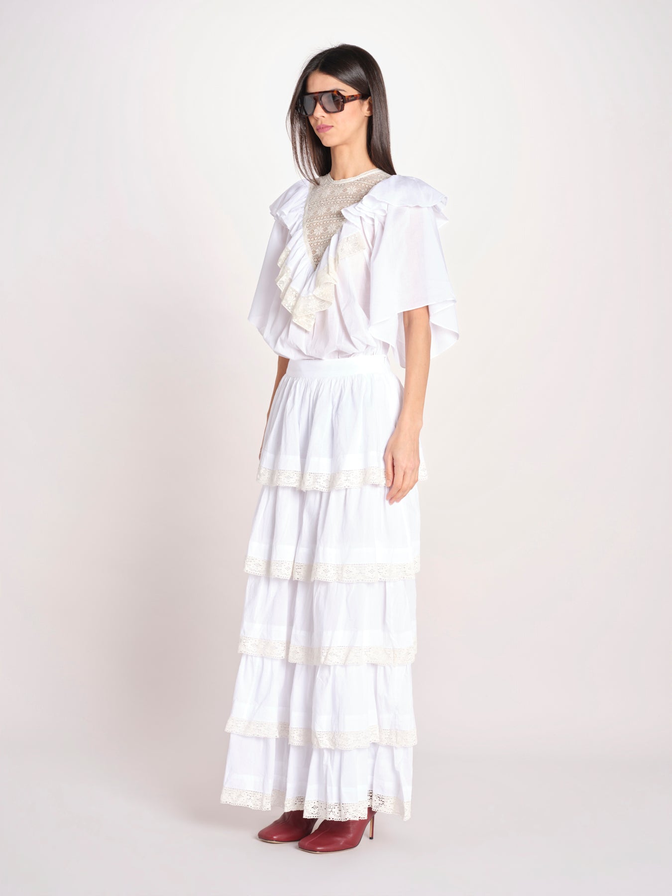 gonna lunga con balze DOLLY SKIRT DOLLY1SKI WHITE antik batik 