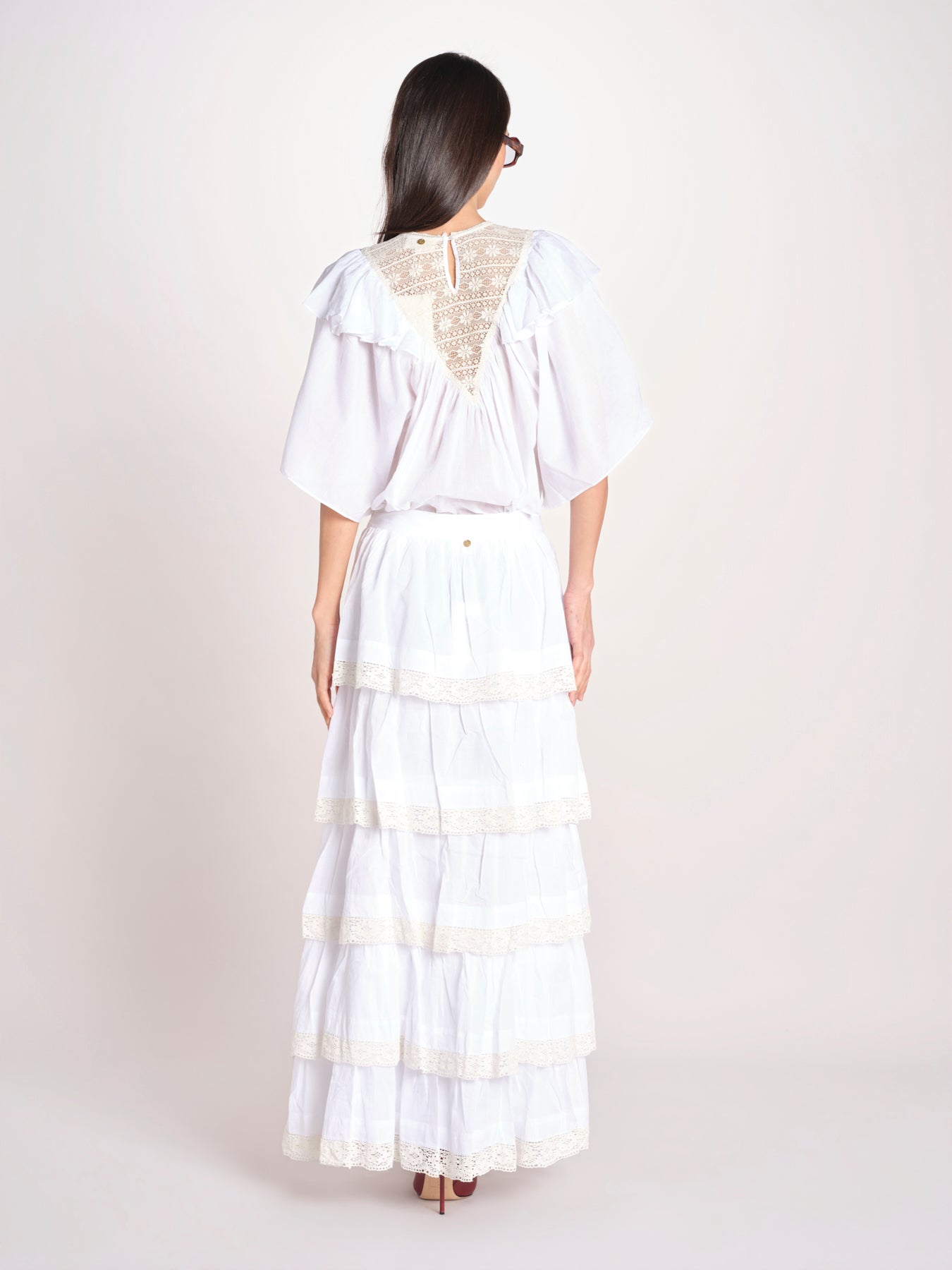 gonna lunga con balze DOLLY SKIRT DOLLY1SKI WHITE antik batik 