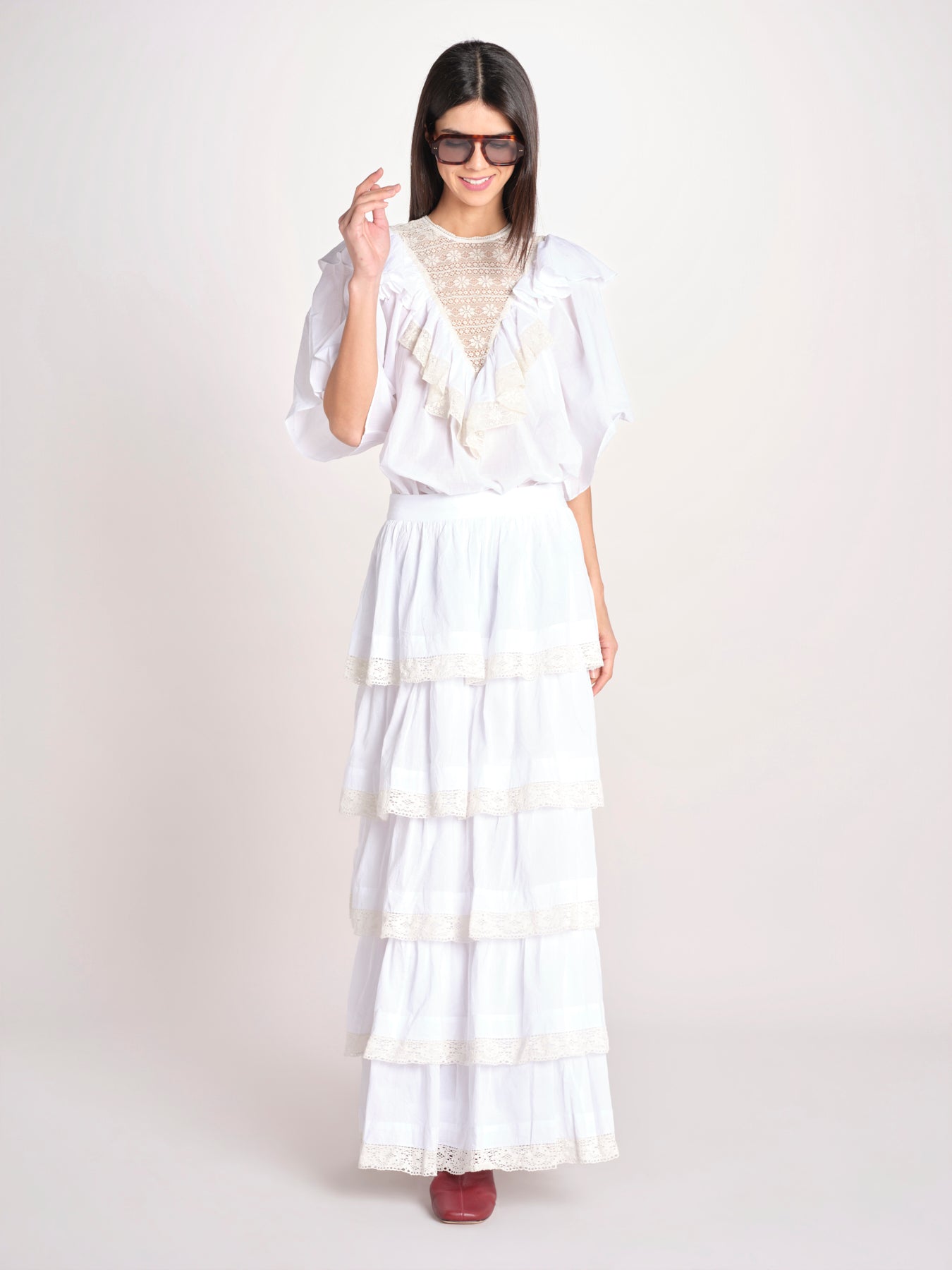 gonna lunga con balze DOLLY SKIRT DOLLY1SKI WHITE antik batik 