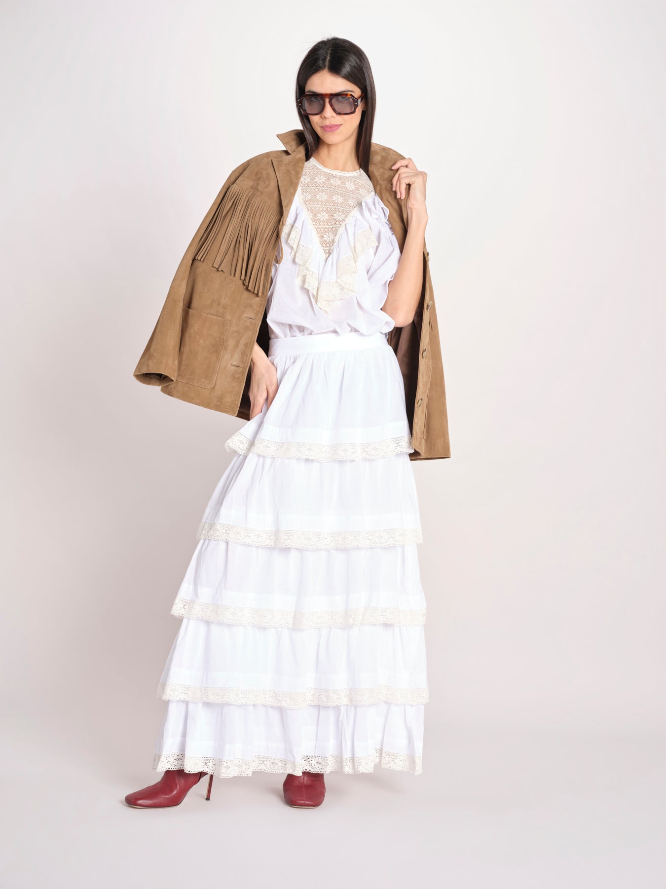 gonna lunga con balze DOLLY SKIRT DOLLY1SKI WHITE antik batik 