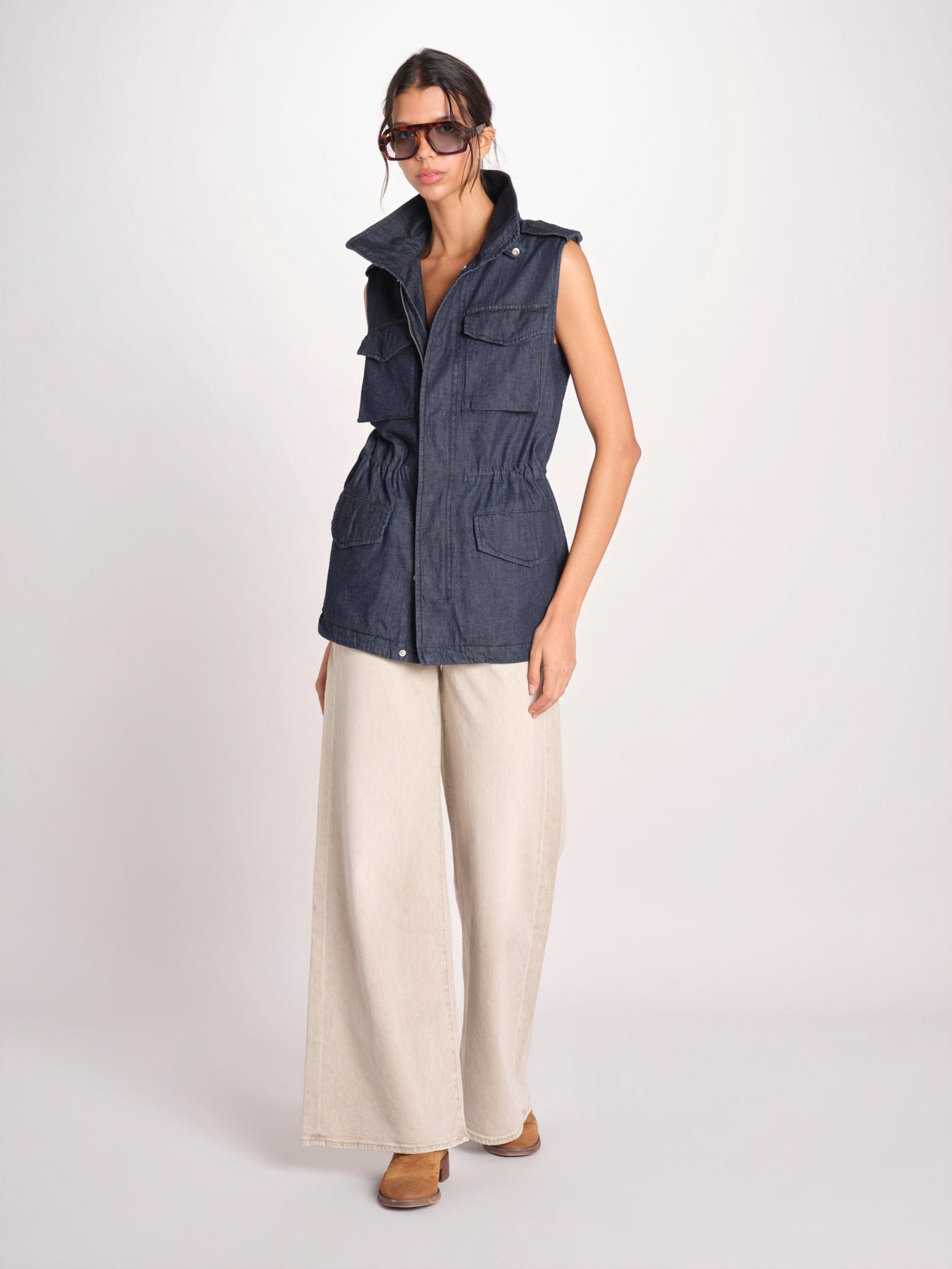 gilet sahariana in denim 1306 01998 DENIM SCURO aspesi 