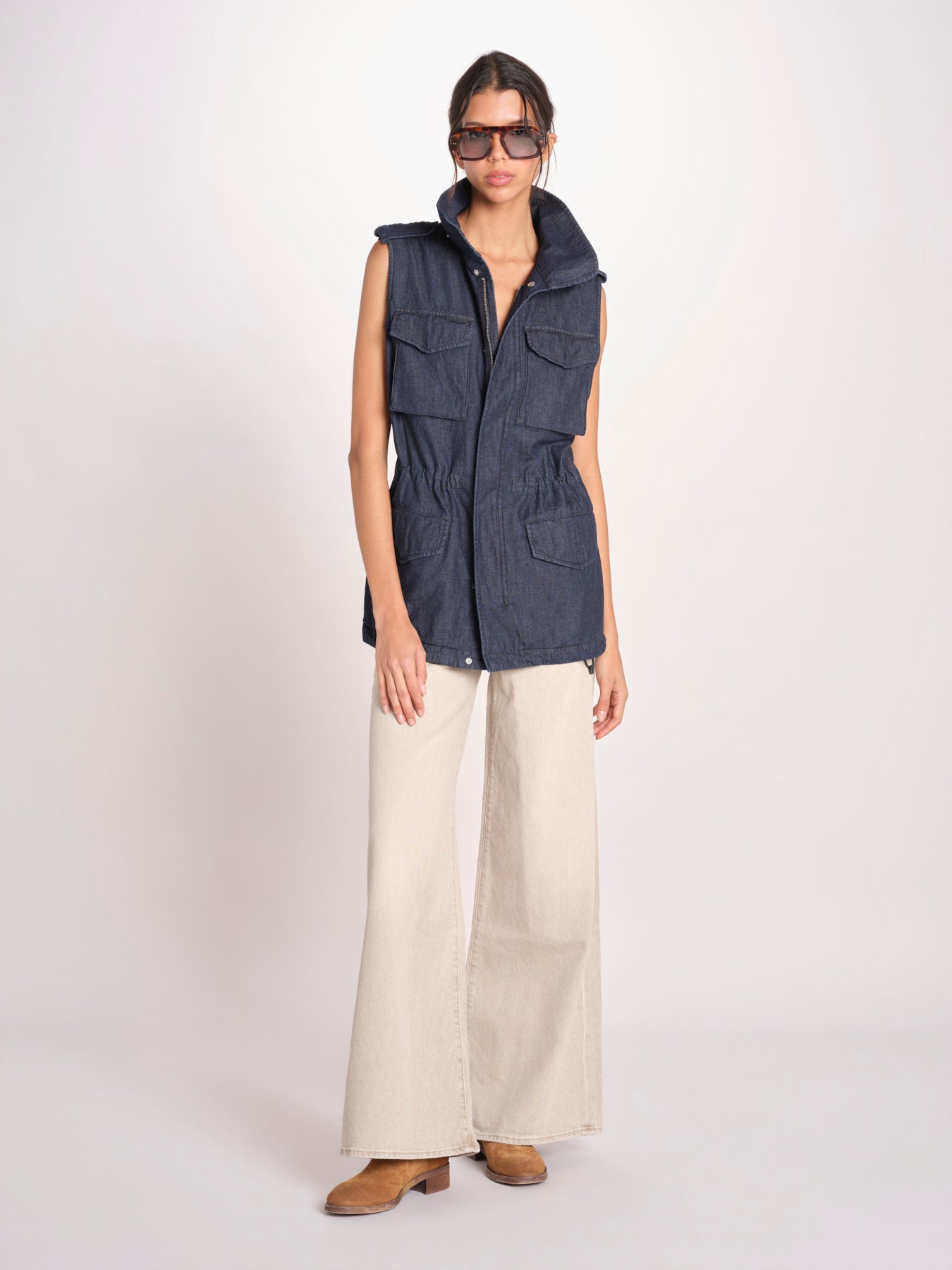 gilet sahariana in denim 1306 01998 DENIM SCURO aspesi 