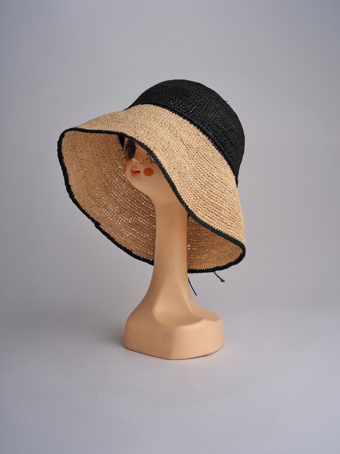 CAPELINE cappello in paglia bicolor DEMI CAPELINE CROCHET 01BG196 BLACK bagatelle france 