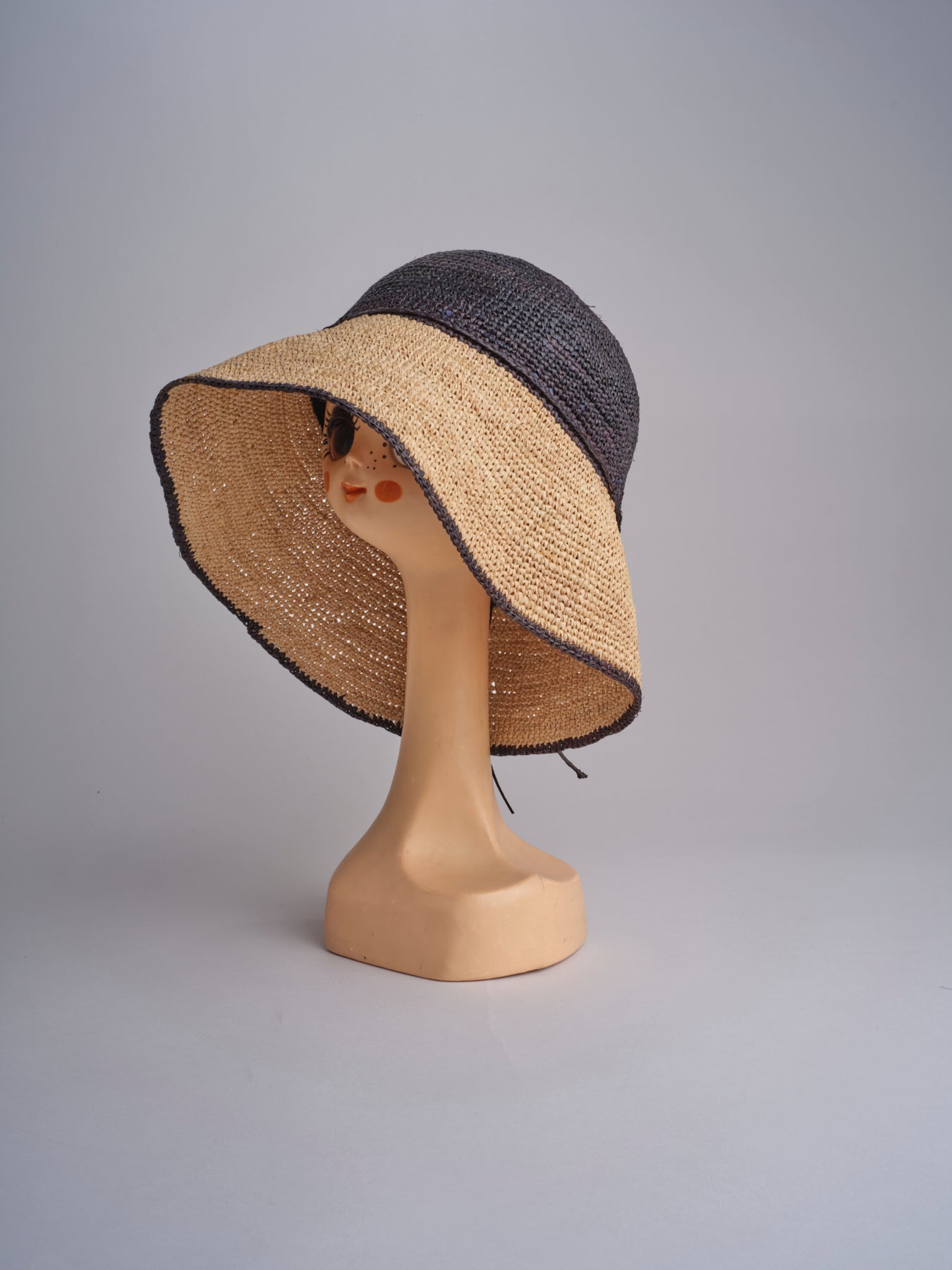 CAPELINE cappello in paglia bicolor DEMI CAPELINE CROCHET 01BG196 NAVY bagatelle france 