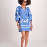 mini abito con ricamo greche BE22222 BLU CORA benaras soleil 
