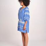 mini abito con ricamo greche BE22222 BLU CORA benaras soleil 