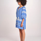 mini abito con ricamo greche BE22222 BLU CORA benaras soleil 
