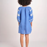 mini abito con ricamo greche BE22222 BLU CORA benaras soleil 