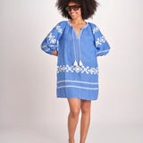 mini abito con ricamo greche BE22222 BLU CORA benaras soleil 