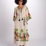 caftano lungo con giraffe ricamate BE24868 BEIGE MULTI benaras soleil 