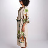 caftano lungo con giraffe ricamate BE24868 BEIGE MULTI benaras soleil 