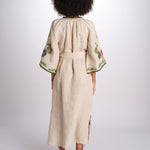 caftano lungo con giraffe ricamate BE24868 BEIGE MULTI benaras soleil 