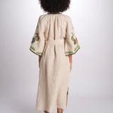 caftano lungo con giraffe ricamate BE24868 BEIGE MULTI benaras soleil 