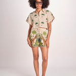 camicia cropped BE25124 BEIGE GREEN benaras soleil 