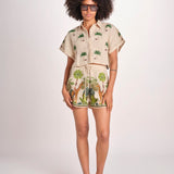 camicia cropped BE25124 BEIGE GREEN benaras soleil 