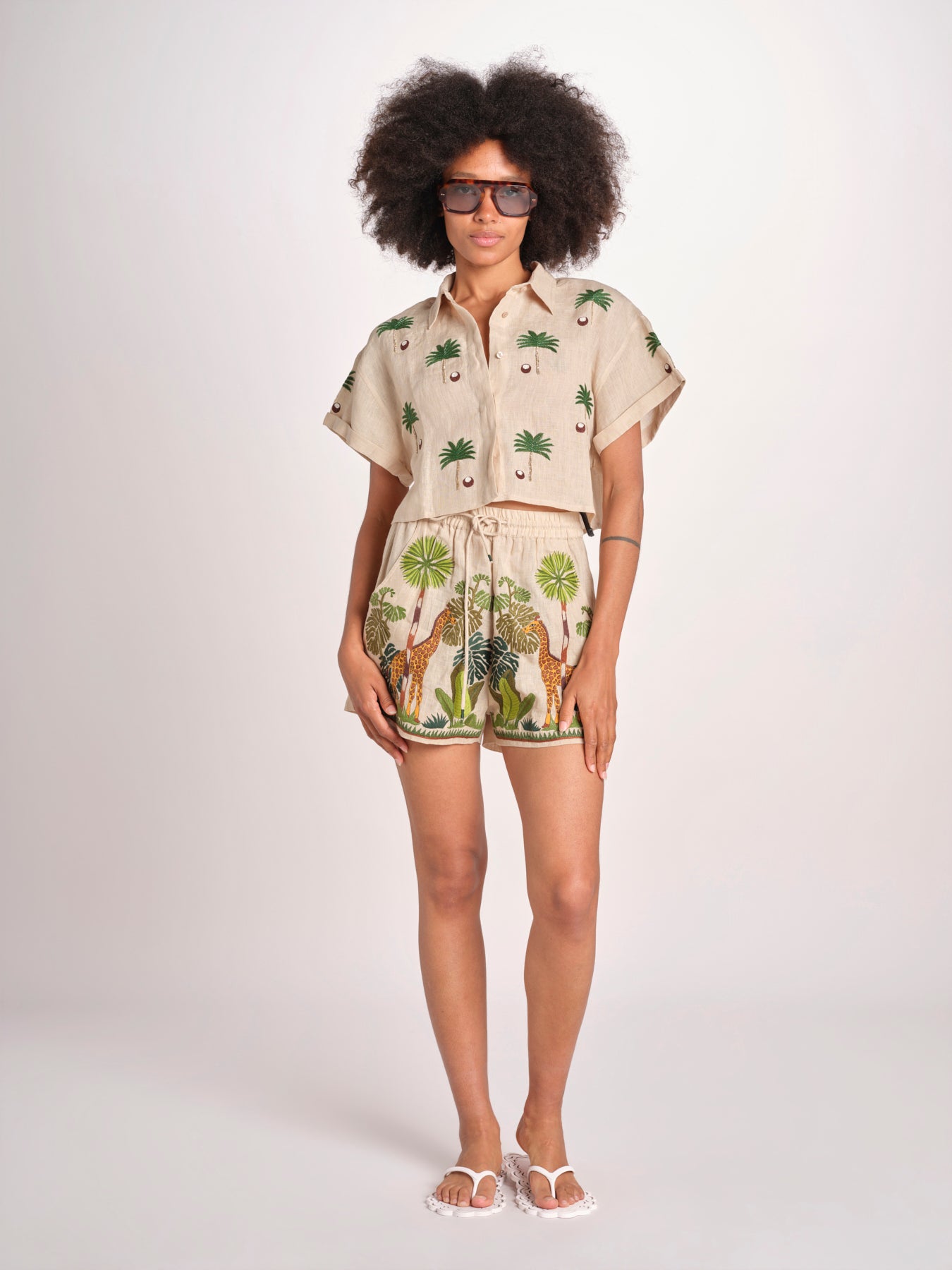 camicia cropped BE25124 BEIGE GREEN benaras soleil 