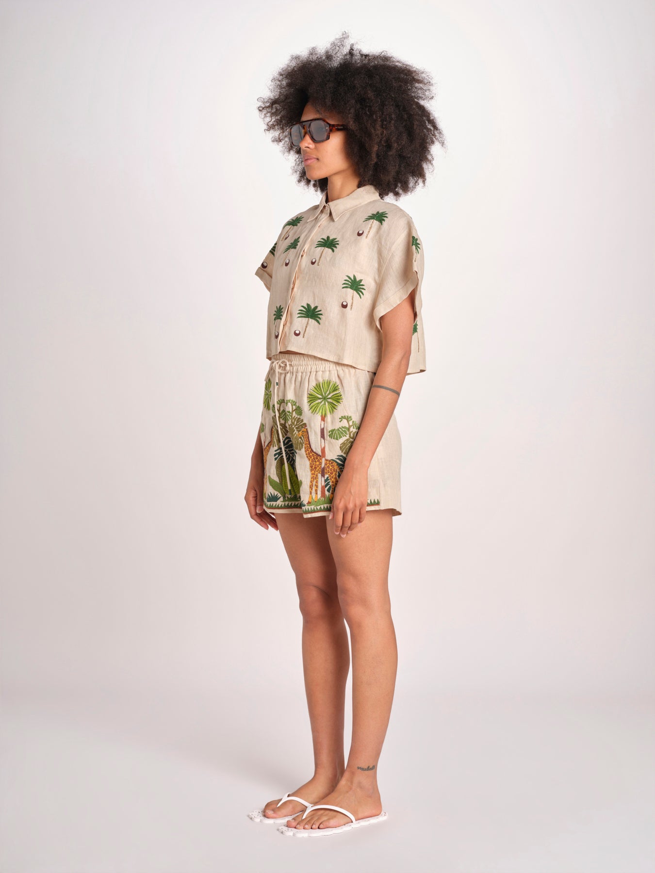 camicia cropped BE25124 BEIGE GREEN benaras soleil 