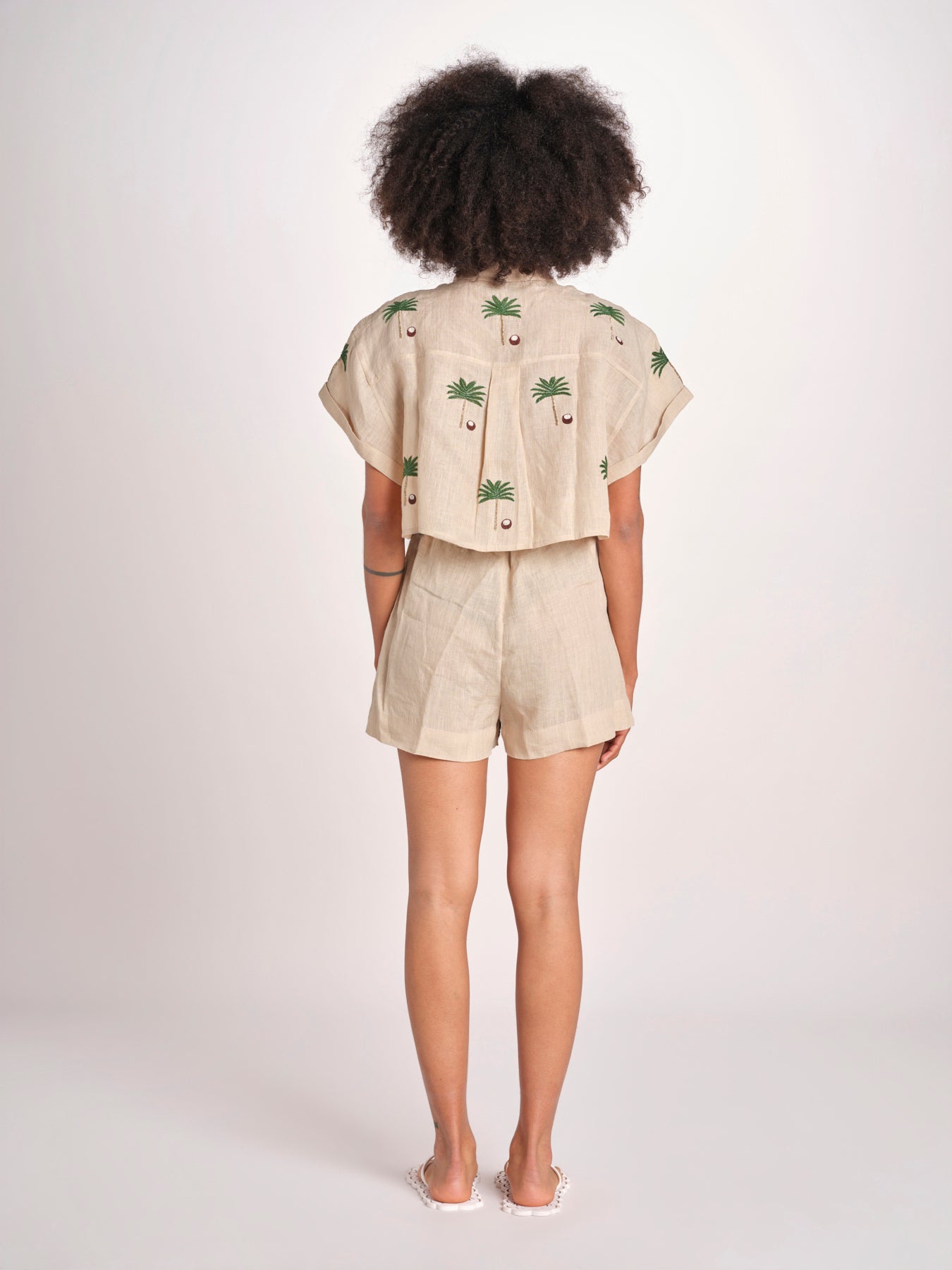 camicia cropped BE25124 BEIGE GREEN benaras soleil 