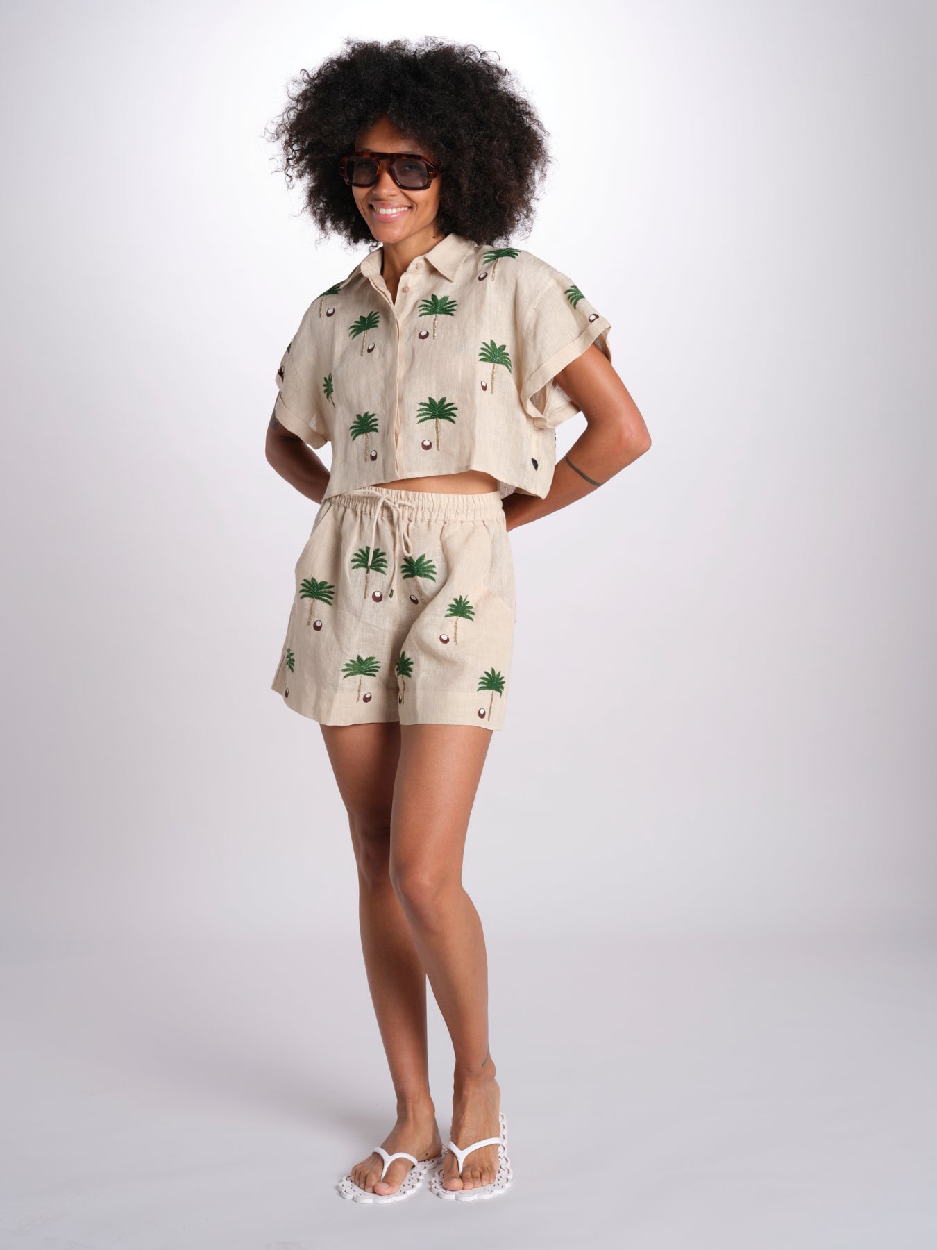 short cocco più palme BE25125 BEIGE GREEN benaras soleil 