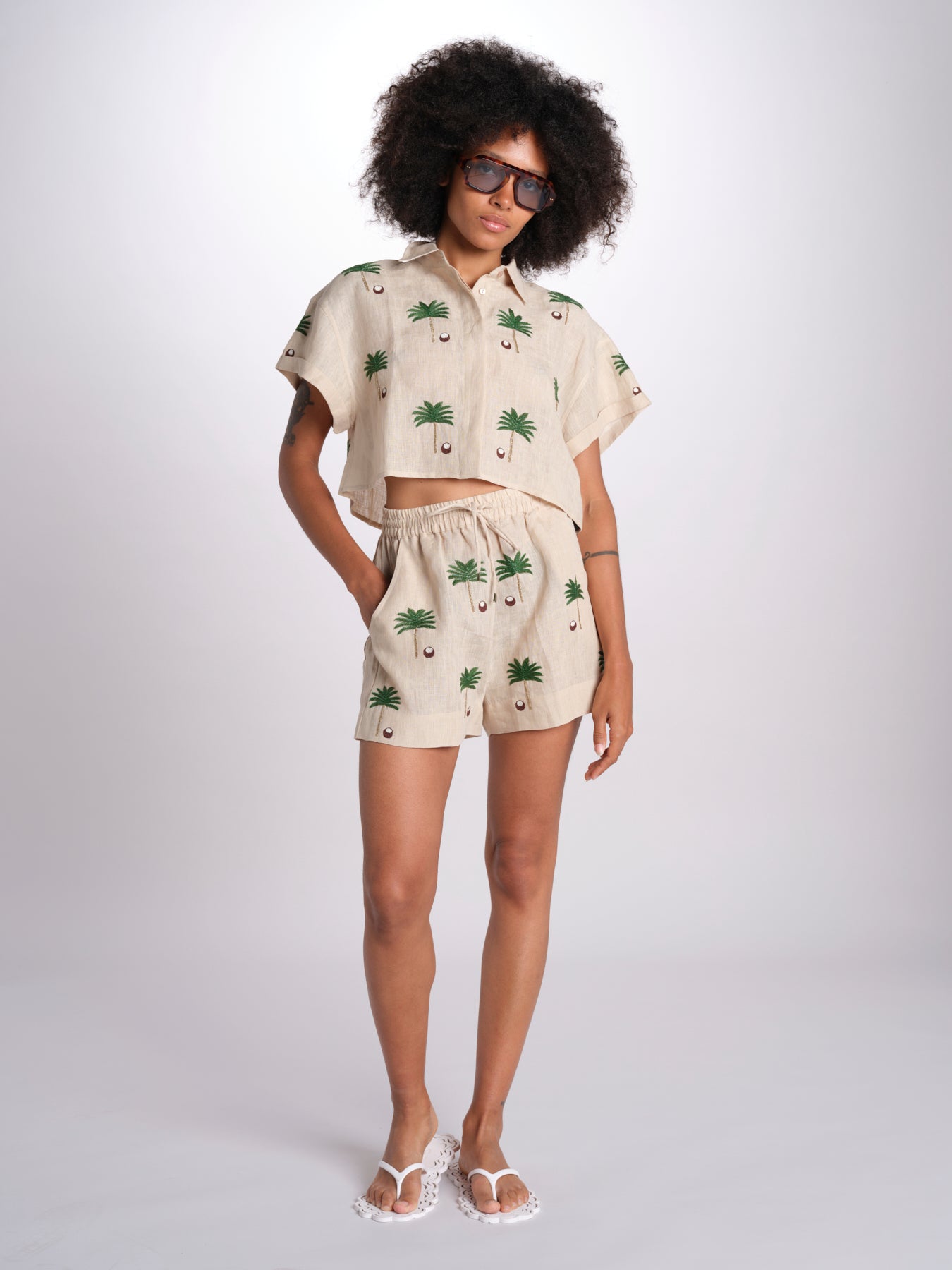 short cocco più palme BE25125 BEIGE GREEN benaras soleil 