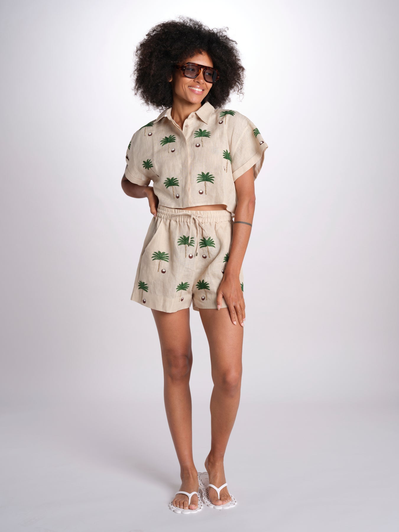 short cocco più palme BE25125 BEIGE GREEN benaras soleil 