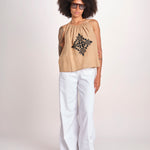 top ricamo greche BE25204 BEIGE BLACK benaras soleil 