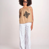 top ricamo greche BE25204 BEIGE BLACK benaras soleil 