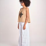 top ricamo greche BE25204 BEIGE BLACK benaras soleil 