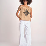 top ricamo greche BE25204 BEIGE BLACK benaras soleil 