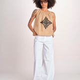top ricamo greche BE25204 BEIGE BLACK benaras soleil 