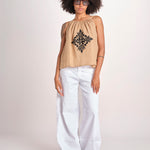 top ricamo greche BE25204 BEIGE BLACK benaras soleil 