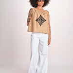 top ricamo greche BE25204 BEIGE BLACK benaras soleil 