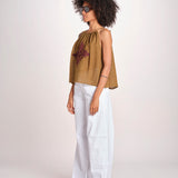 top ricamo greche BE25204 KHAKI WINE benaras soleil 