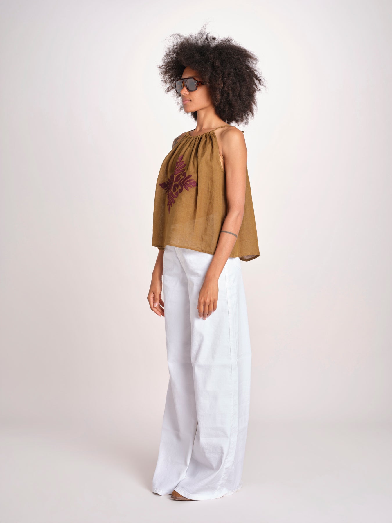 top ricamo greche BE25204 KHAKI WINE benaras soleil 