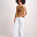 top ricamo greche BE25204 KHAKI WINE benaras soleil 