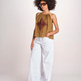 top ricamo greche BE25204 KHAKI WINE benaras soleil 