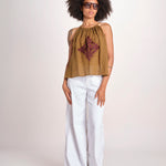 top ricamo greche BE25204 KHAKI WINE benaras soleil 