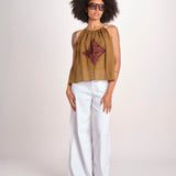 top ricamo greche BE25204 KHAKI WINE benaras soleil 
