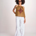 top ricamo greche BE25204 KHAKI WINE benaras soleil 
