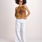 top ricamo greche BE25204 KHAKI WINE benaras soleil 