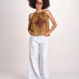 top ricamo greche BE25204 KHAKI WINE benaras soleil 